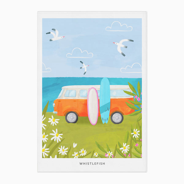 Tea Towel-WTT288 - Cornish Coastal Camper Tea Towel-Whistlefish