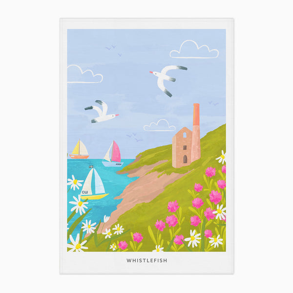 Tea Towel-WTT289 - Cornish Coastal Wheal Coates Tea Towel-Whistlefish