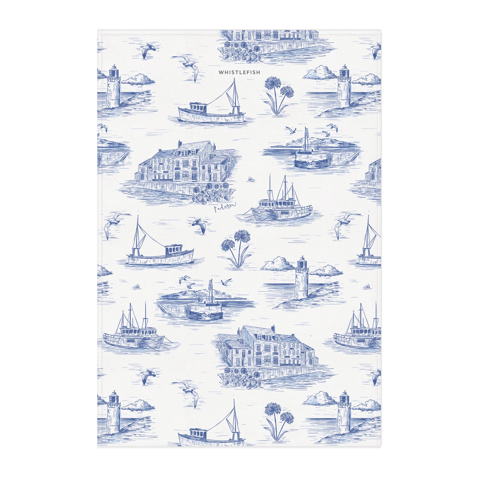 Tea Towel-WTT308 - Padstow Toile Tea Towel-Whistlefish