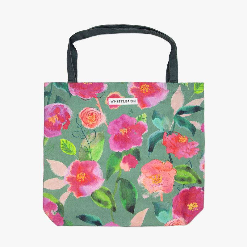 Tote Bag-AC01TB - Aqua Camellia Tote Bag-Whistlefish