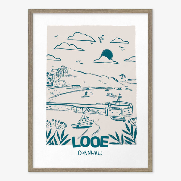 WF1080F - Tides & Towns Looe Framed Print