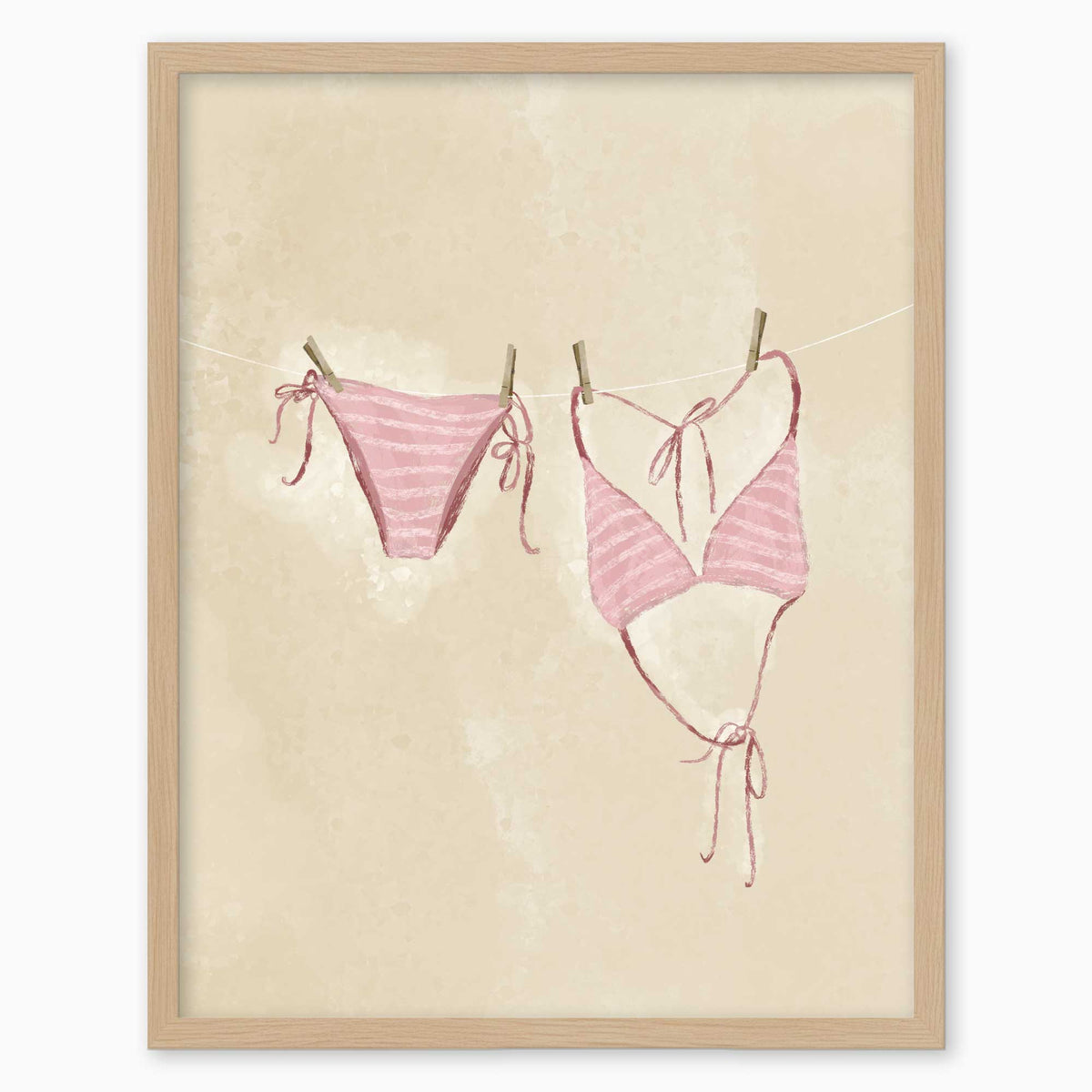 WF1411F - Pink Sriped Bikini Framed Print