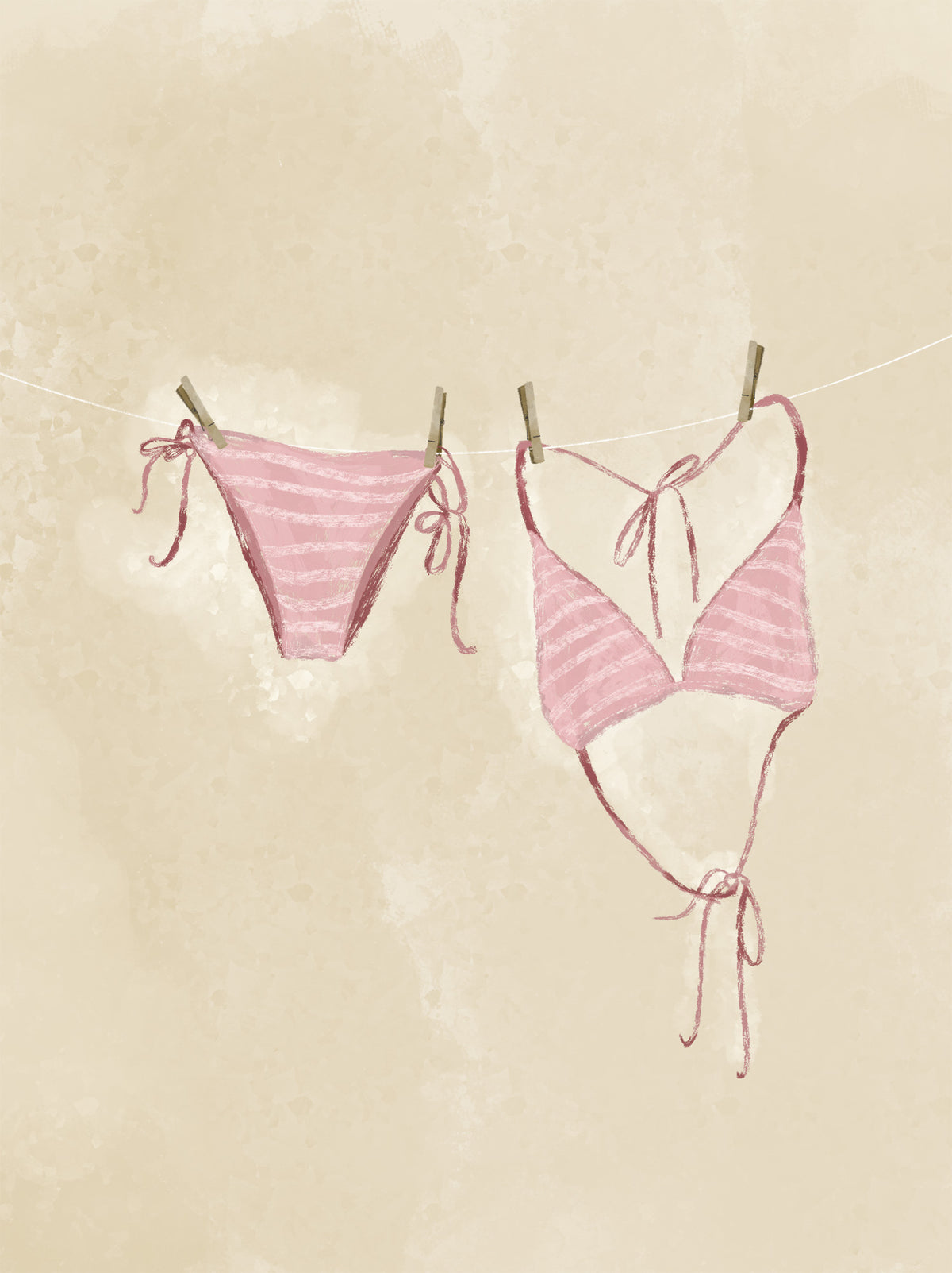 WF1411FL - Pink Sriped Bikini Large Framed Print