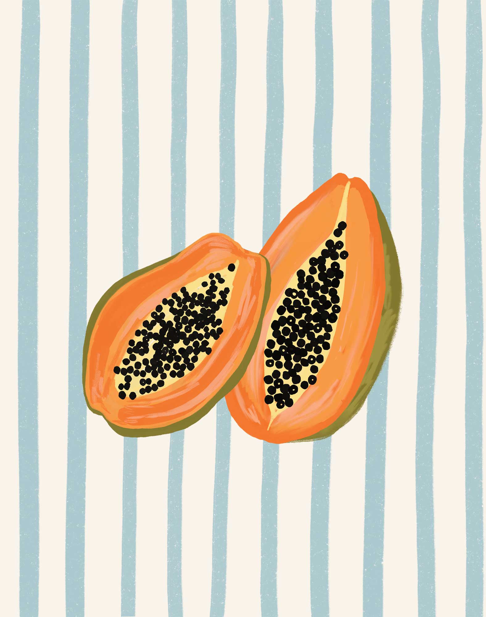 WF1421F - Blue Striped Papaya Framed Print