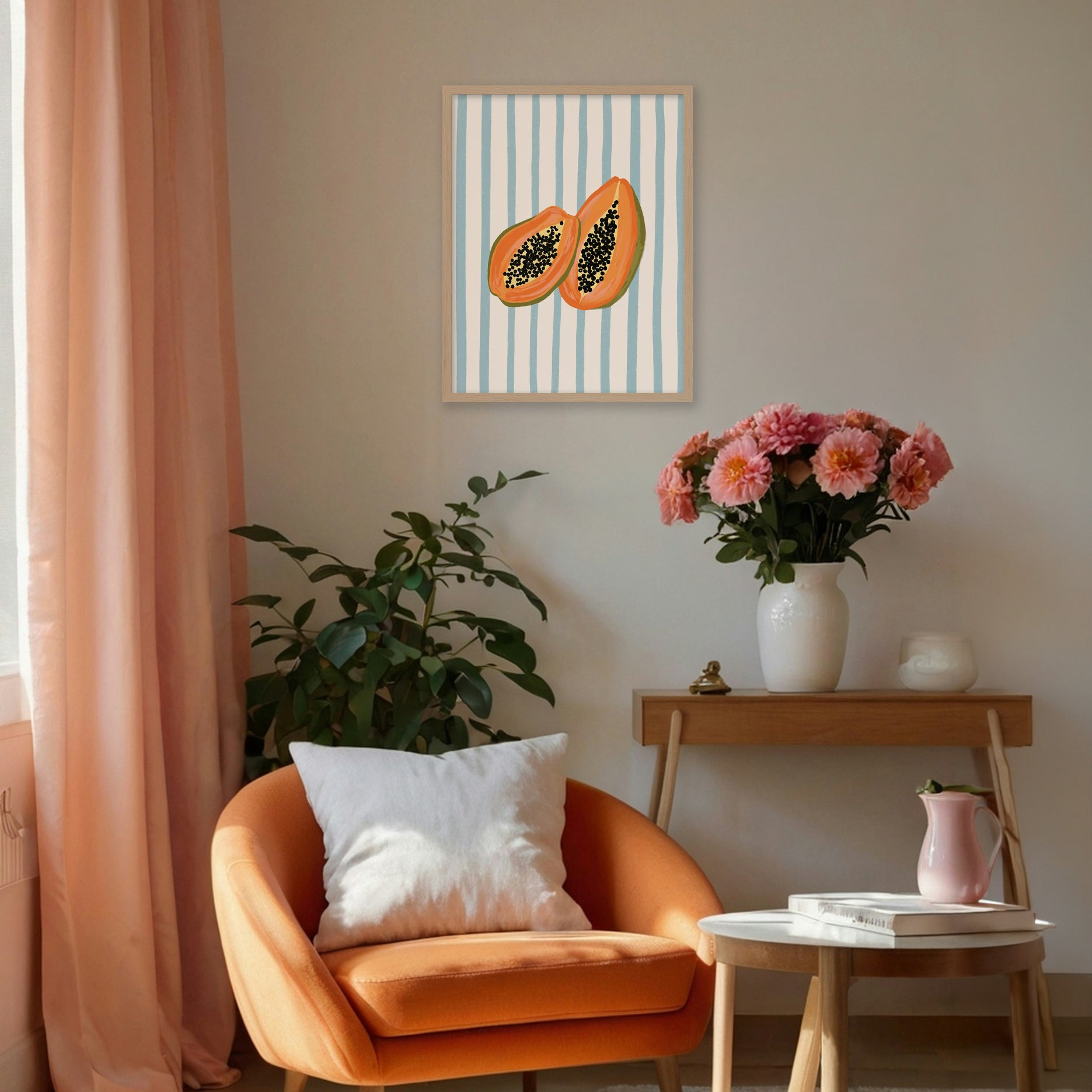 WF1421F - Blue Striped Papaya Framed Print