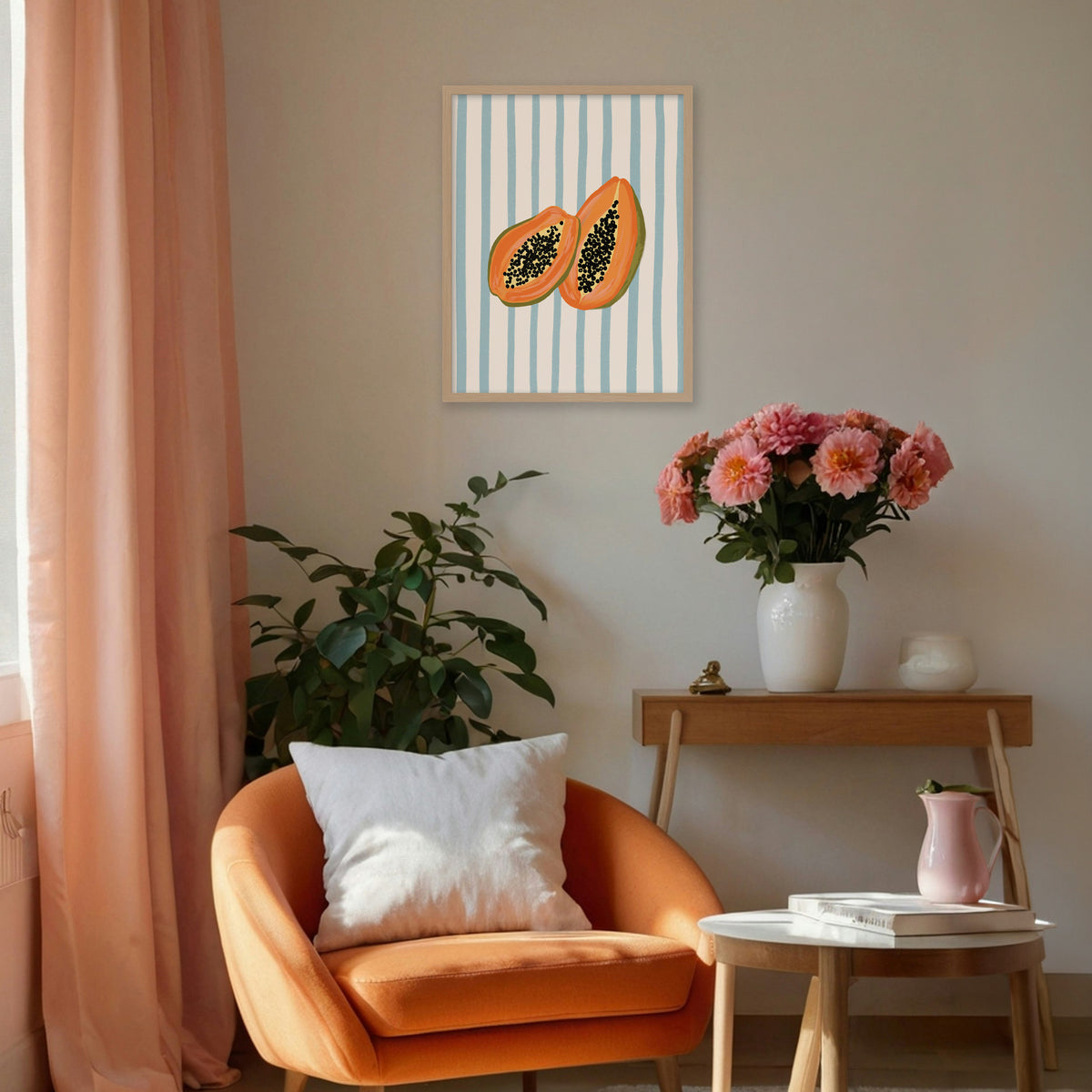 WF1421F - Blue Striped Papaya Framed Print