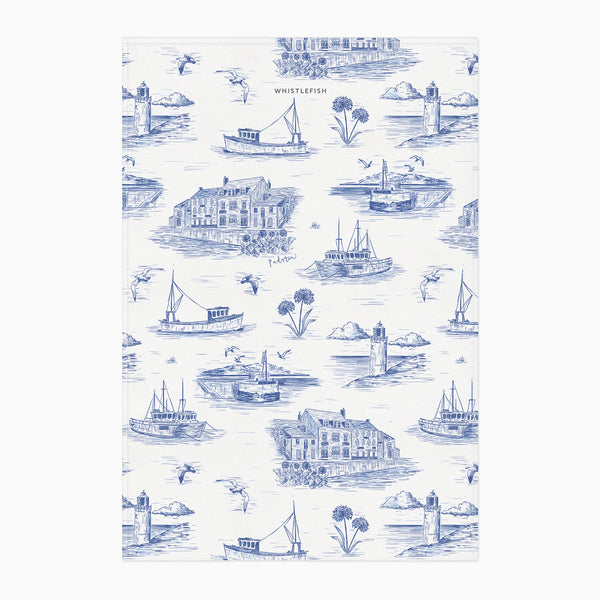 Tea Towel-WTT308 - Padstow Toile Tea Towel-Whistlefish
