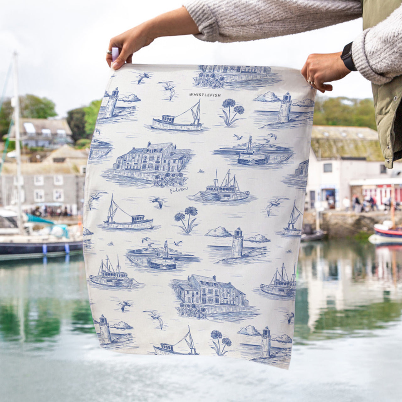 Tea Towel-WTT308 - Padstow Toile Tea Towel-Whistlefish