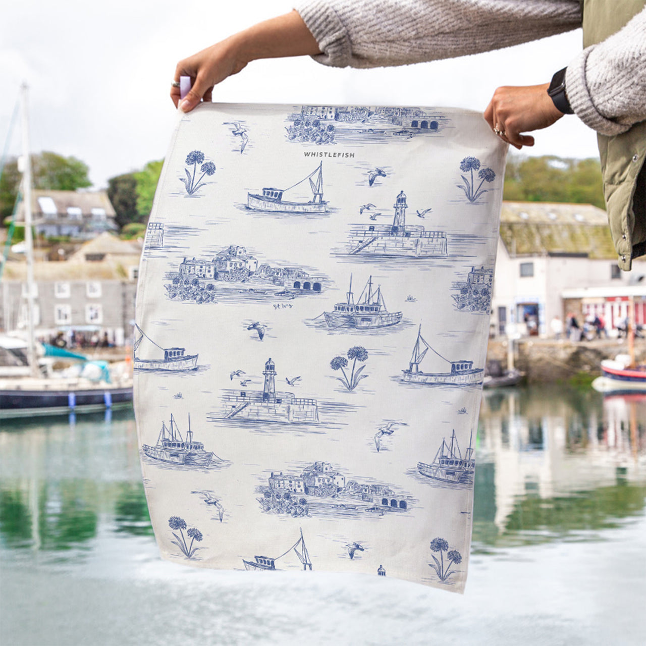 Tea Towel-WTT309 - St Ives Toile Tea Towel-Whistlefish