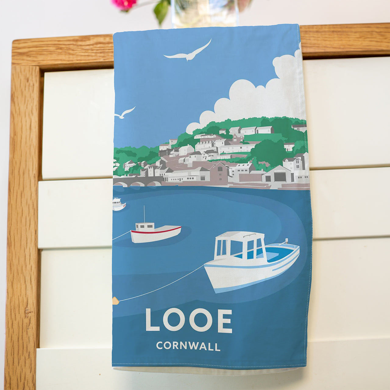 Tea Towel-WTT77 - Looe Cornwall Tea Towel-Will Thompson