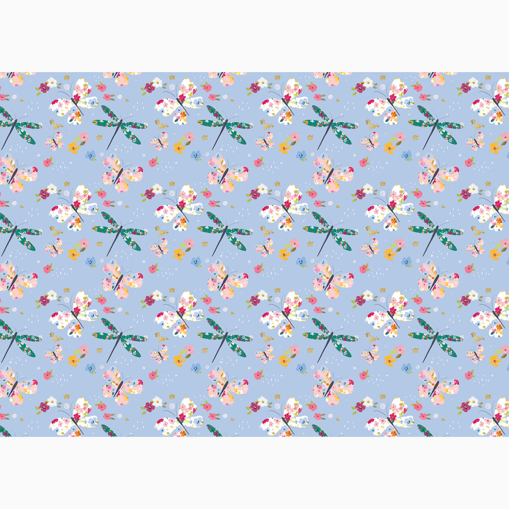 Wrapping Paper-GWP123 - Ditsy Butterflies Blue Wrapping Paper-Whistlefish