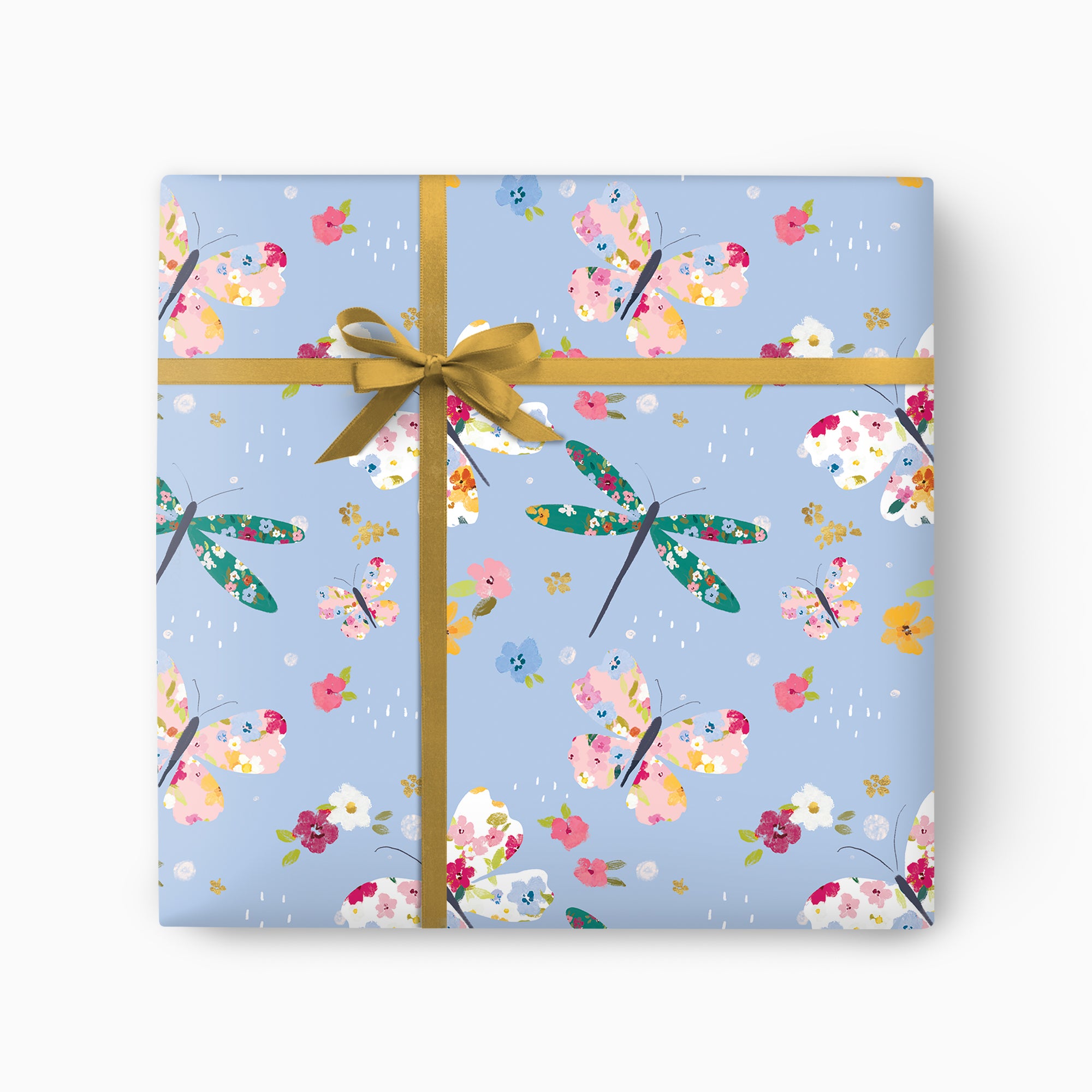 Wrapping Paper-GWP123 - Ditsy Butterflies Blue Wrapping Paper-Whistlefish