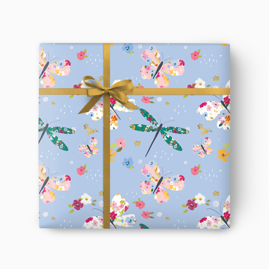 Wrapping Paper-GWP123 - Ditsy Butterflies Blue Wrapping Paper-Whistlefish