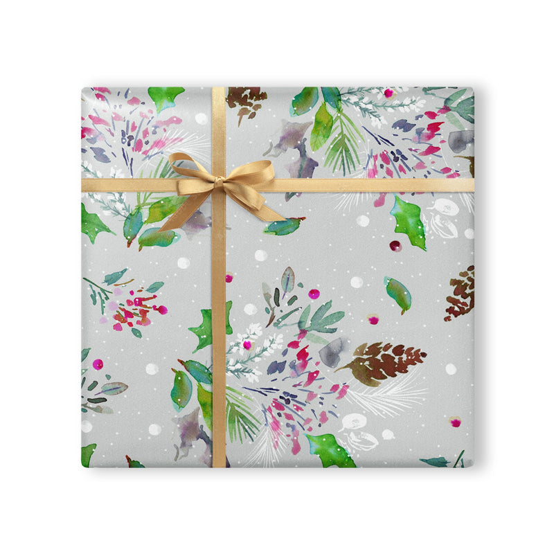 Wrapping Paper - WWX321 - Ink Pink Holly Wrapping Paper - 