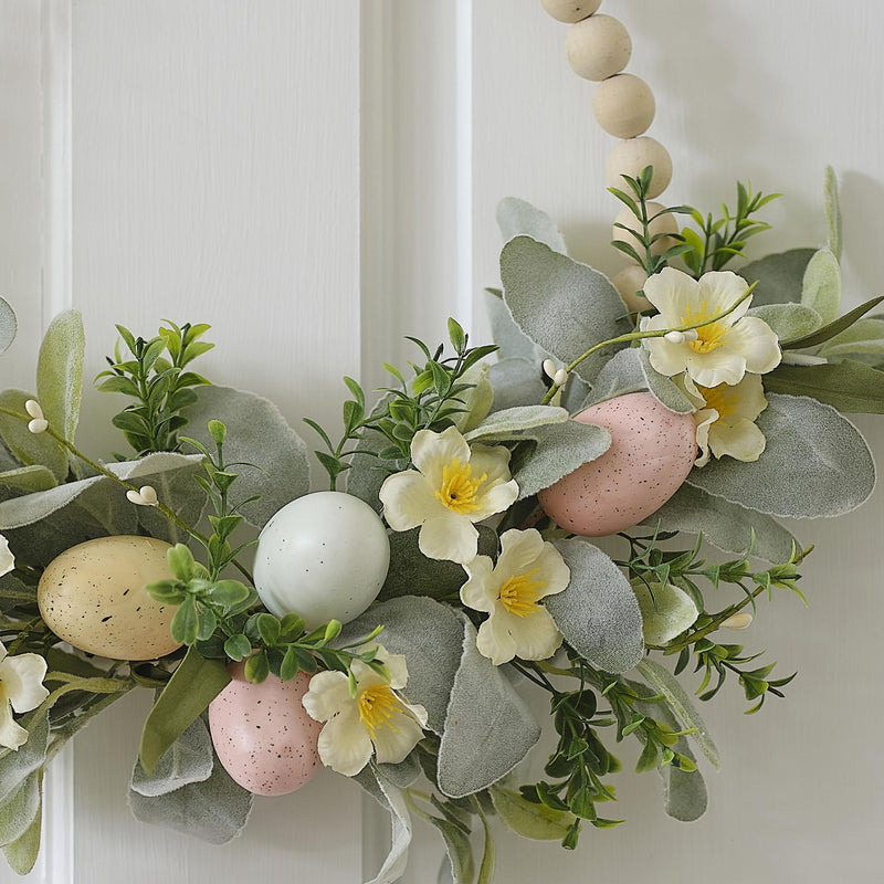 Wreath-BN-124 - Wooden Bead and Foliage Spring Wreath-Ginger Ray