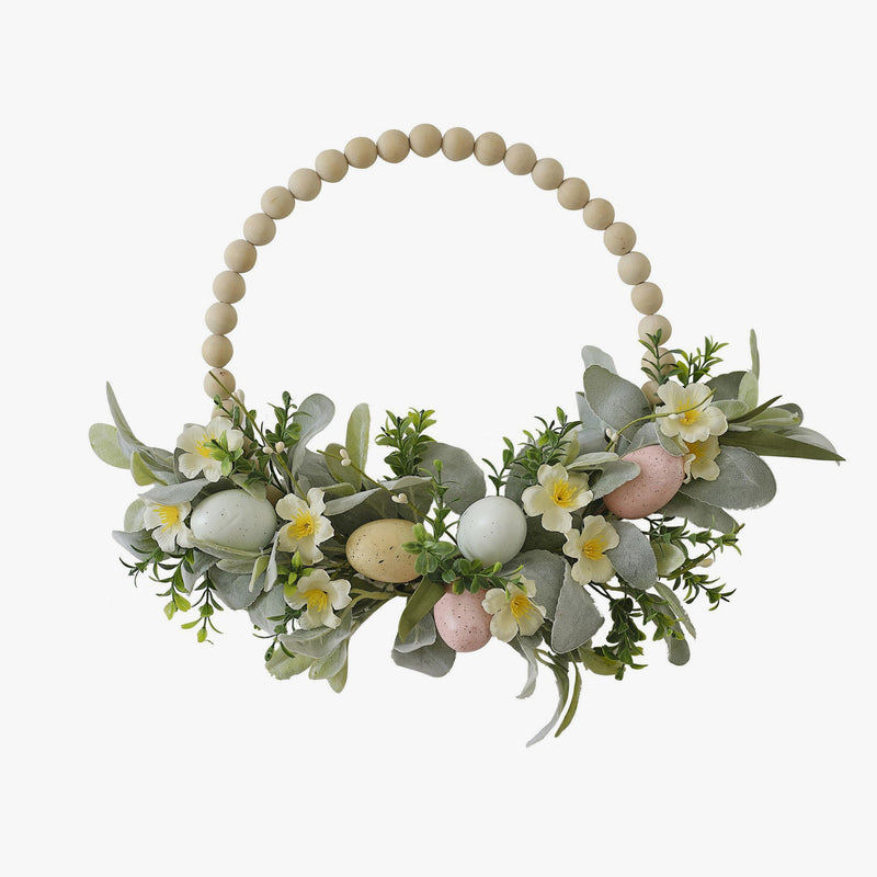 Wreath-BN-124 - Wooden Bead and Foliage Spring Wreath-Ginger Ray