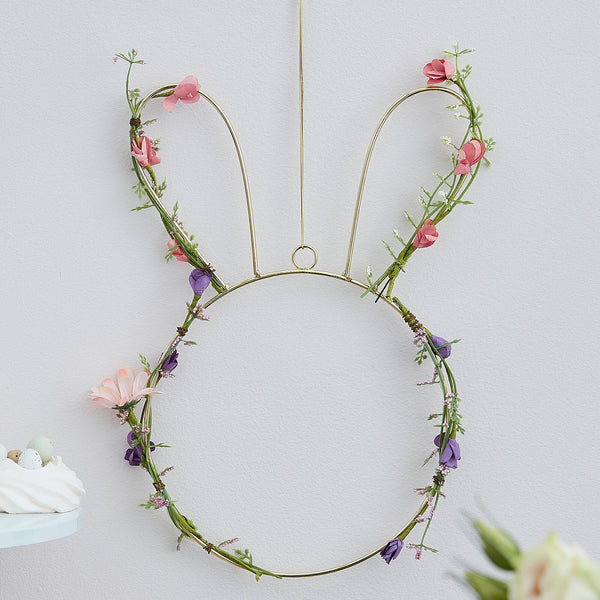 Wreath - HOP-117 - Contemporary Easter Bunny Wreath - Contemporary Easter Bunny Wreath with Foliage - Whistlefish