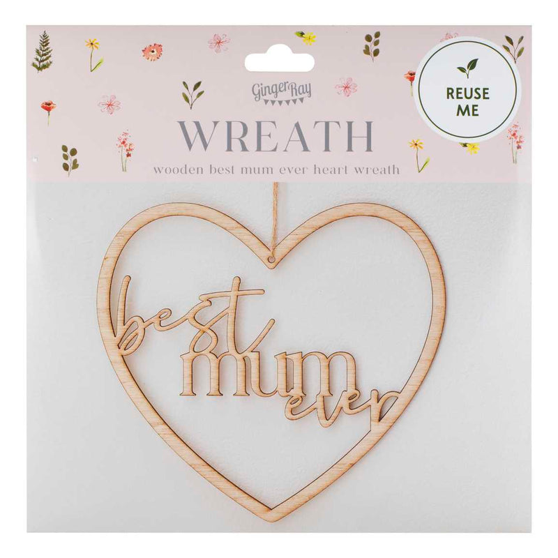 Wreath - MUM-113 - Wooden Best Mum Ever Heart Wreath - Wooden Best Mum Ever Heart Wreath - Whistlefish
