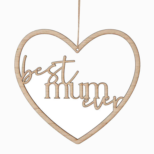 Wreath-MUM-113 - Wooden Best Mum Ever Heart Wreath-Ginger Ray