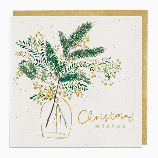 ZA030 - Golden Christmas Foliage Christmas Card