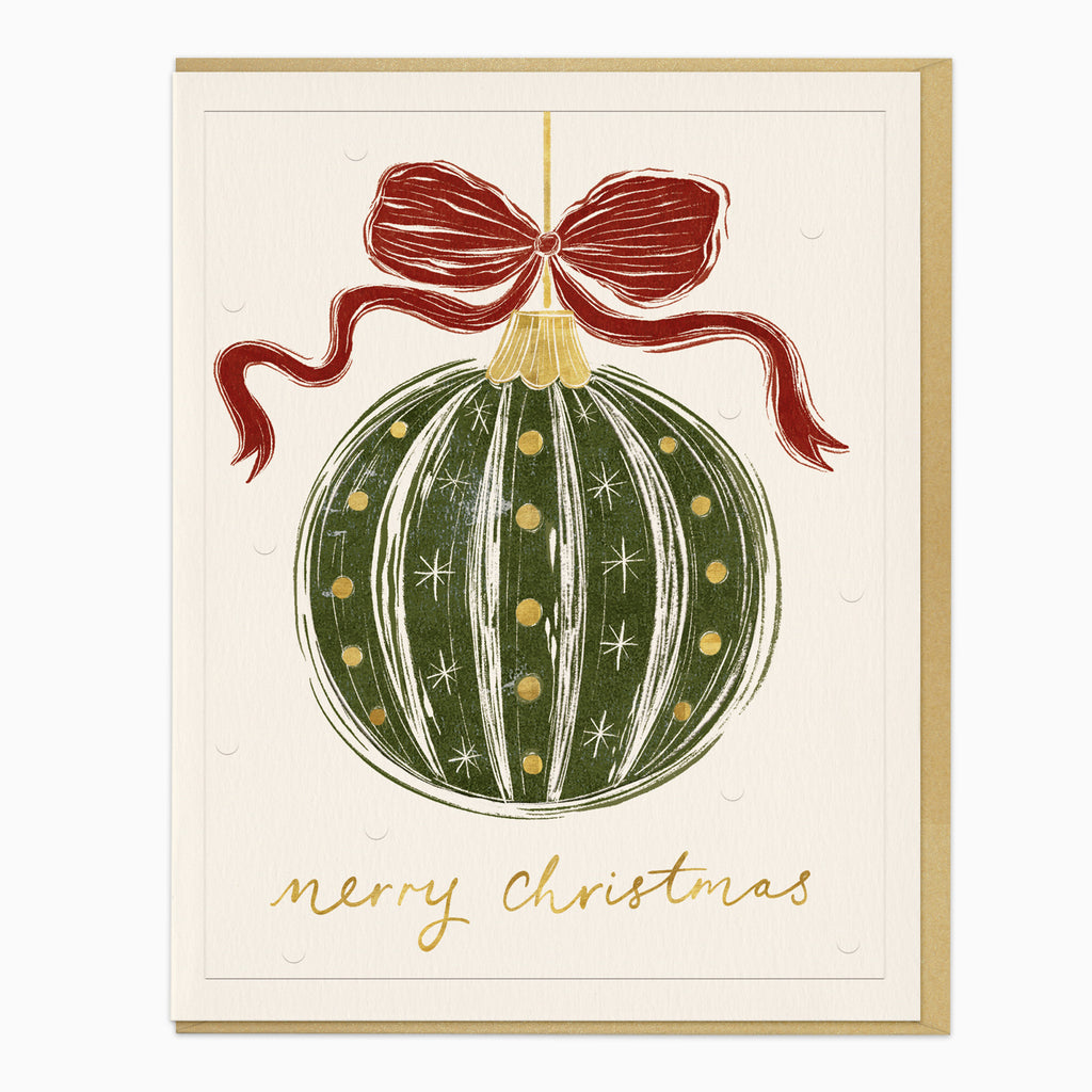 ZA032 - Lino Ribboned Bauble Christmas Card