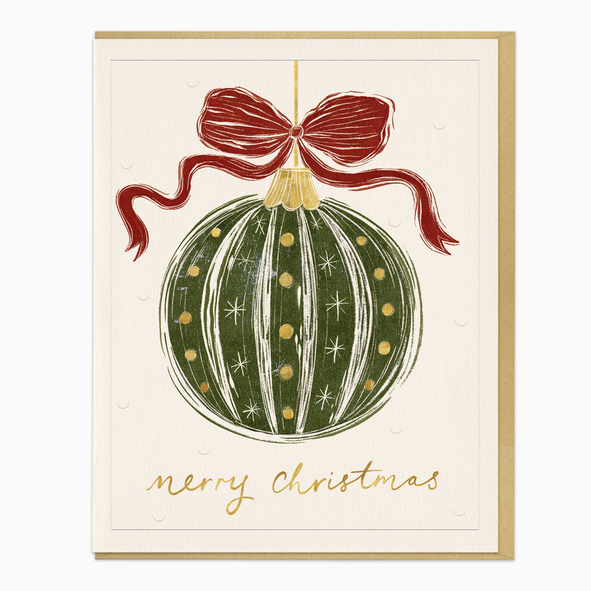 ZA032 - Lino Ribboned Bauble Christmas Card