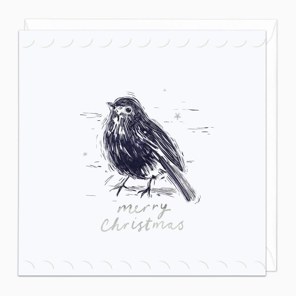 ZA057 - Silver Highlights Robin Christmas Card
