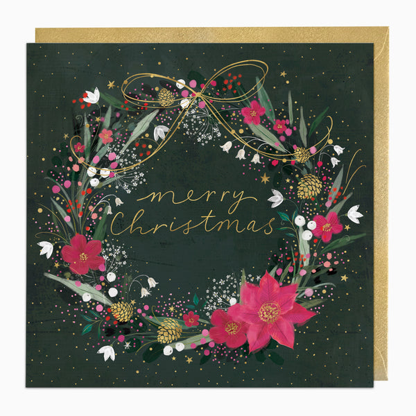 ZA097 - Pink Floral Wreath Christmas Card