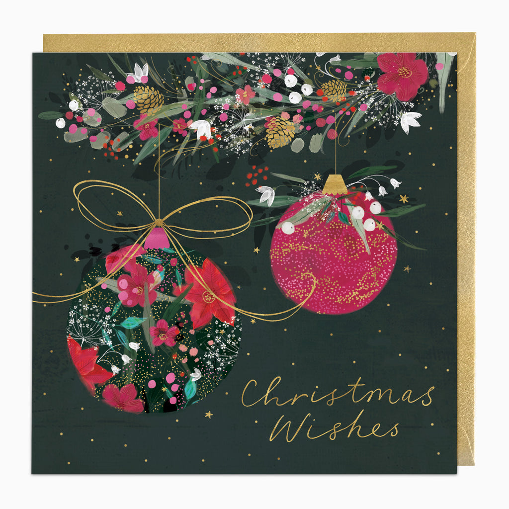 ZA099 - Pink Baubles and Blooms Christmas Card