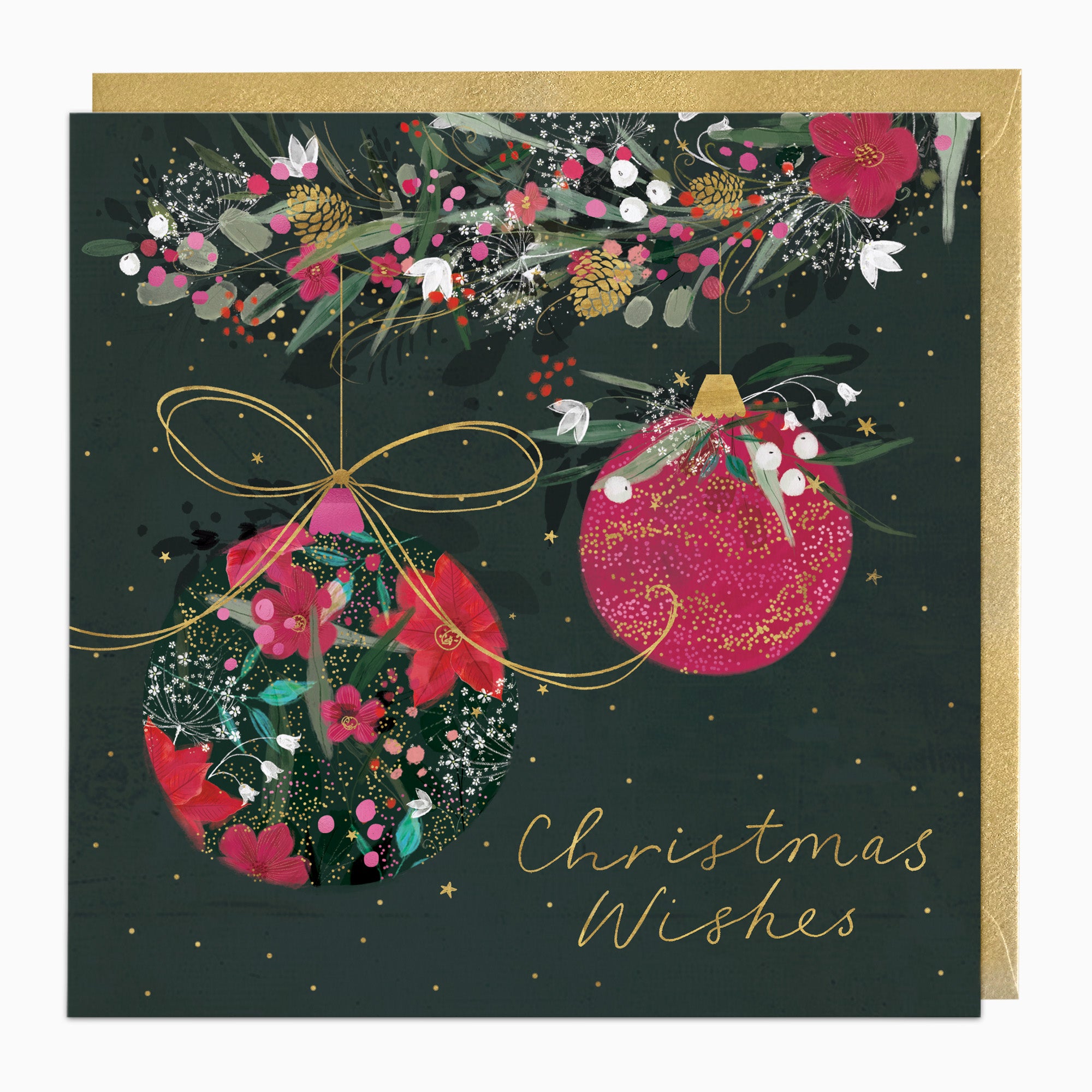 ZA099 - Pink Baubles and Blooms Christmas Card