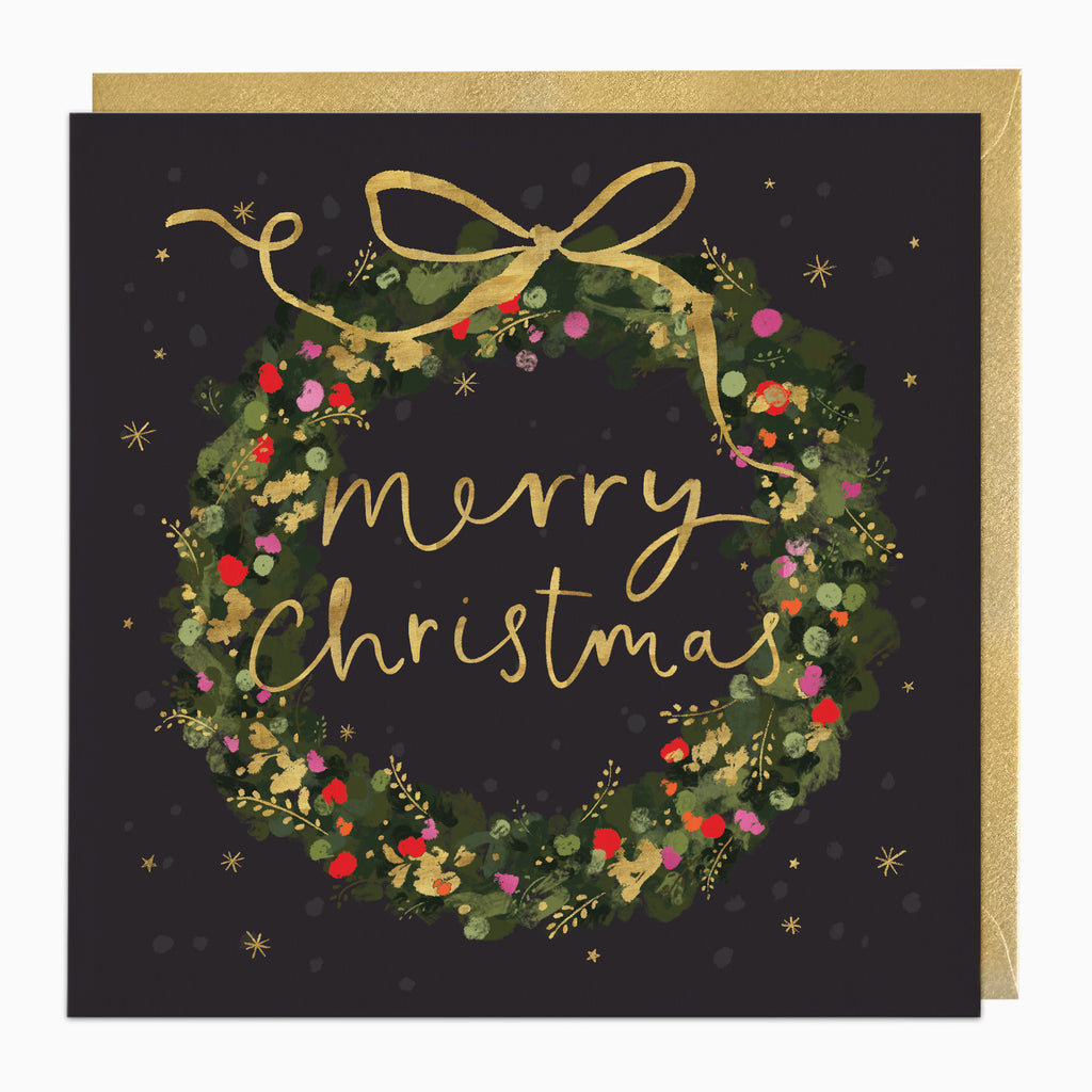 ZA101 - Festive Wreath in Gold Christmas Card