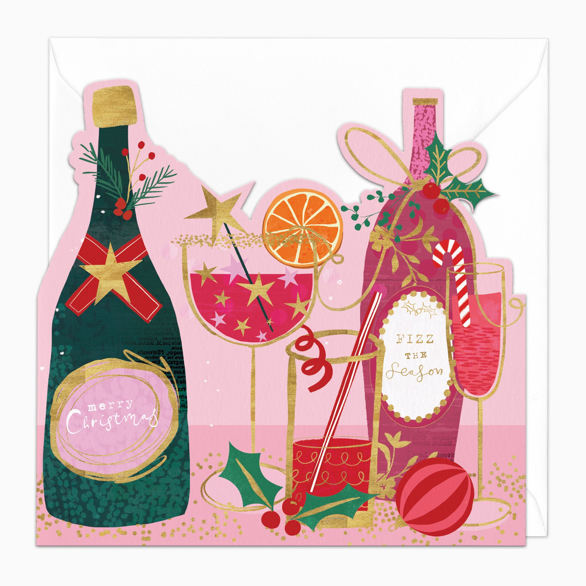 ZA141 - Cut Out Cheers Pink Christmas Card