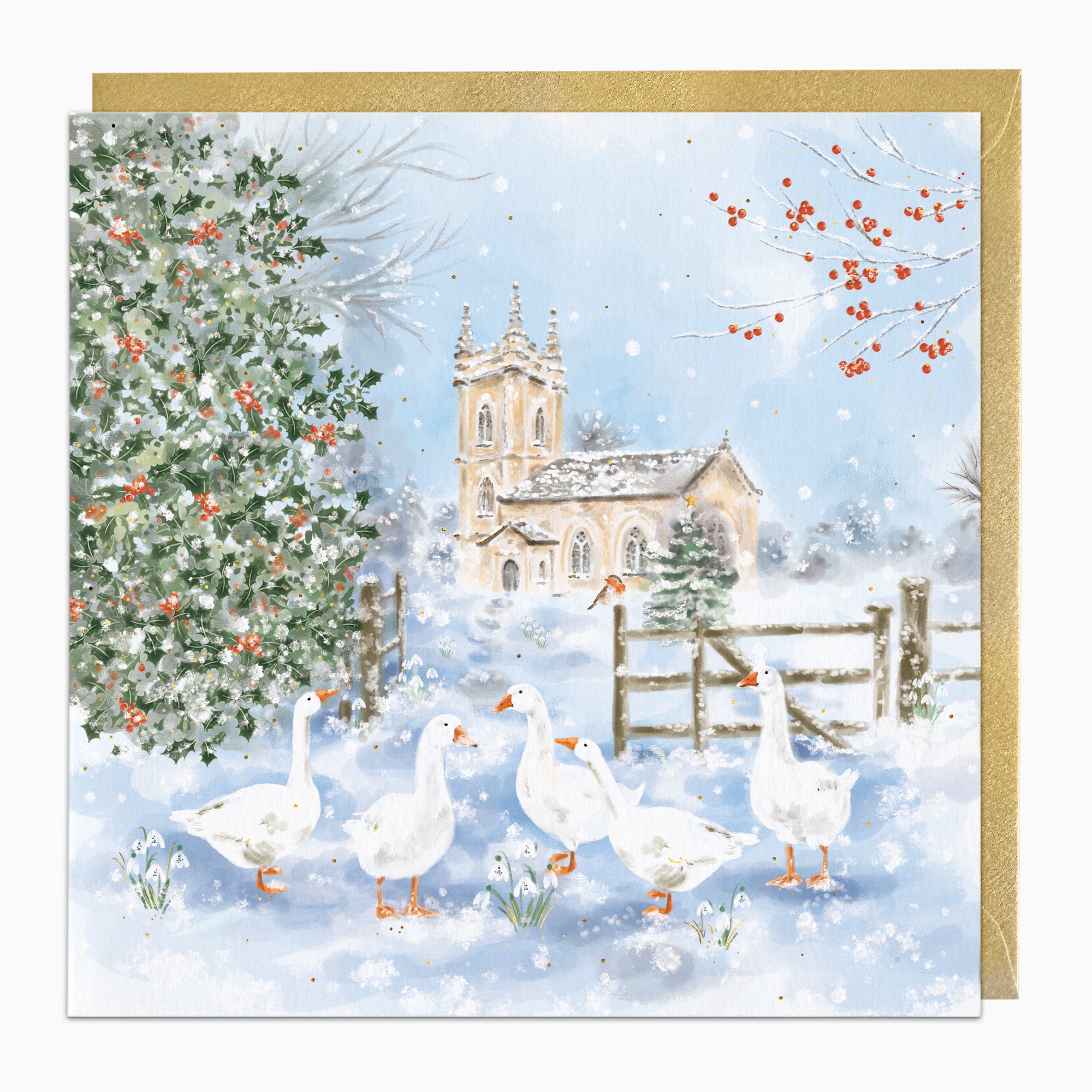 ZA199 - Geese by the Church Christmas Card