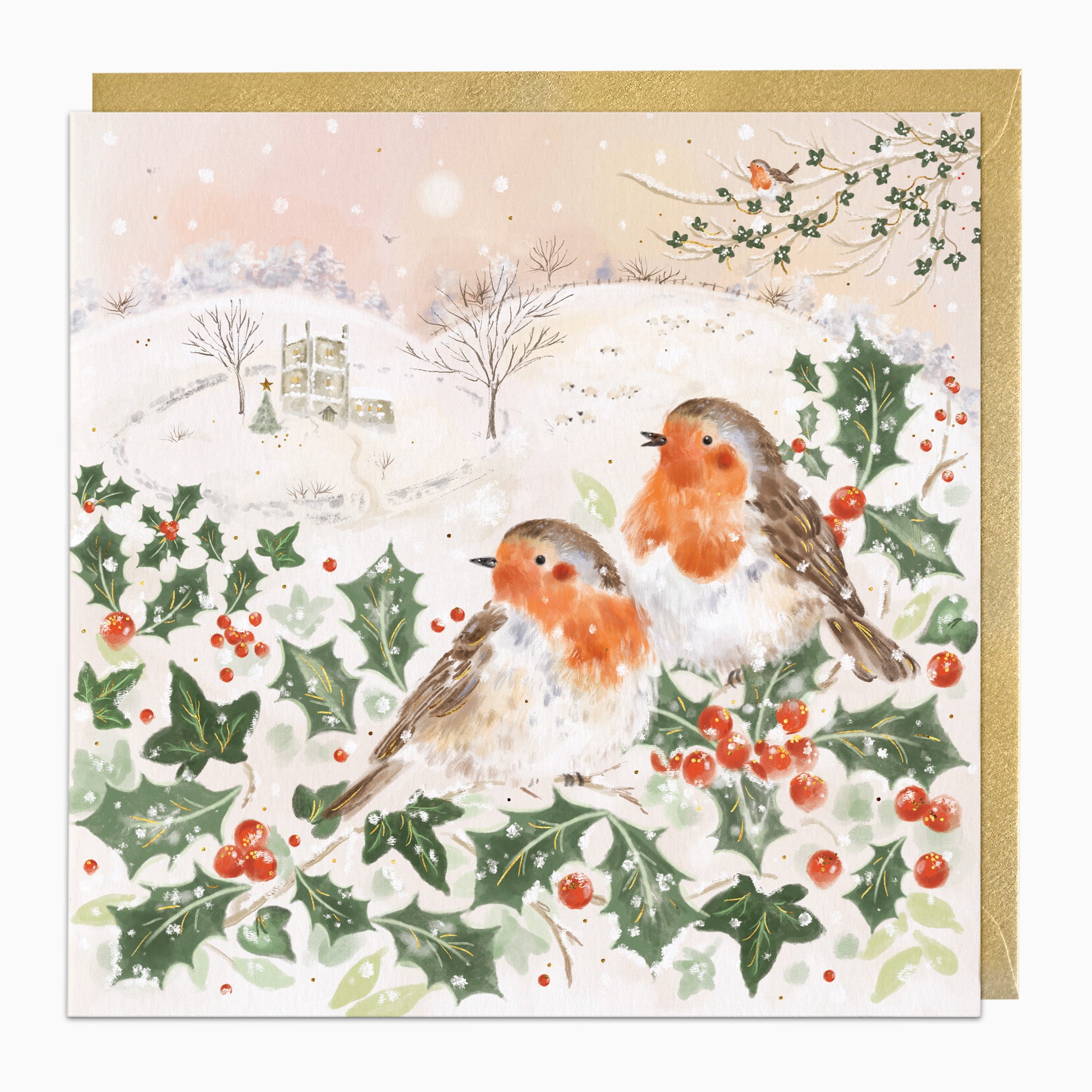 ZA200 - Robins by the Church Christmas Card