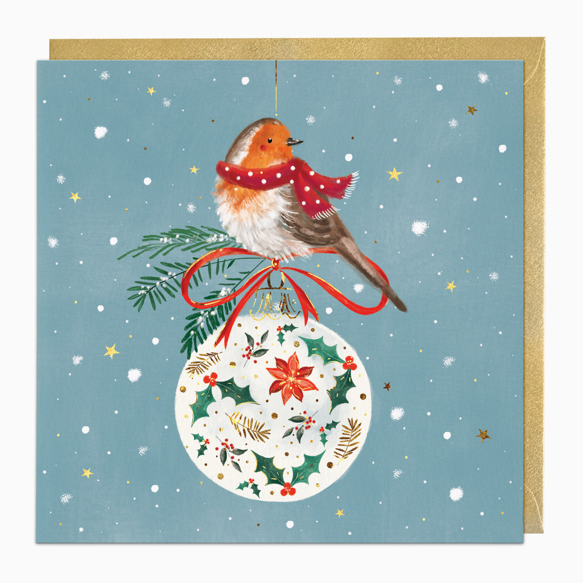 Robin on a Bauble Christmas Card - Whistlefish