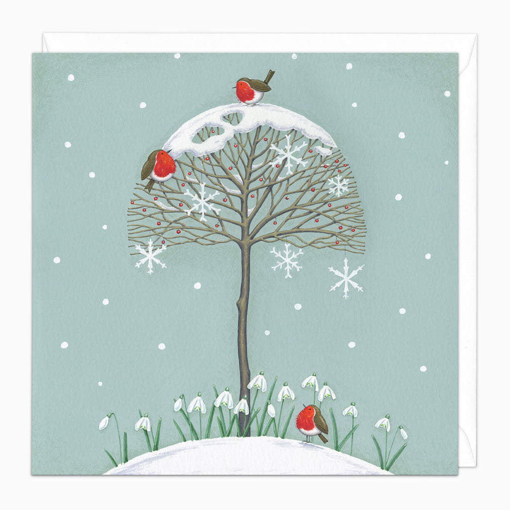 Robins On A Tree Christmas Card - Whistlefish