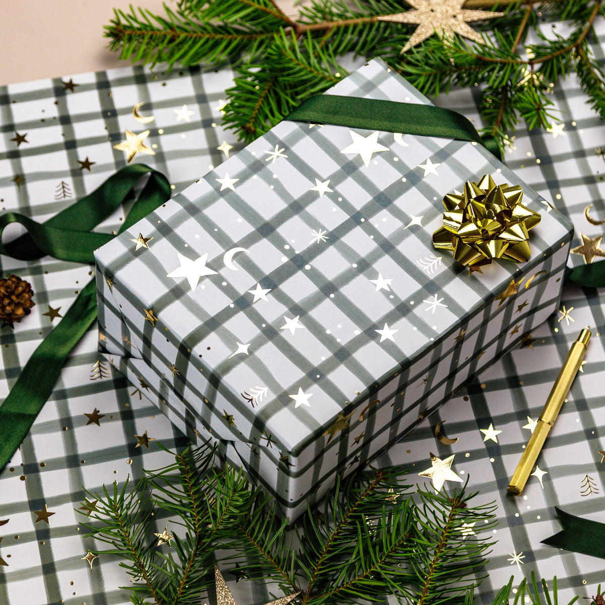 FCWP010 - Winter Check Foiled Wrapping Paper