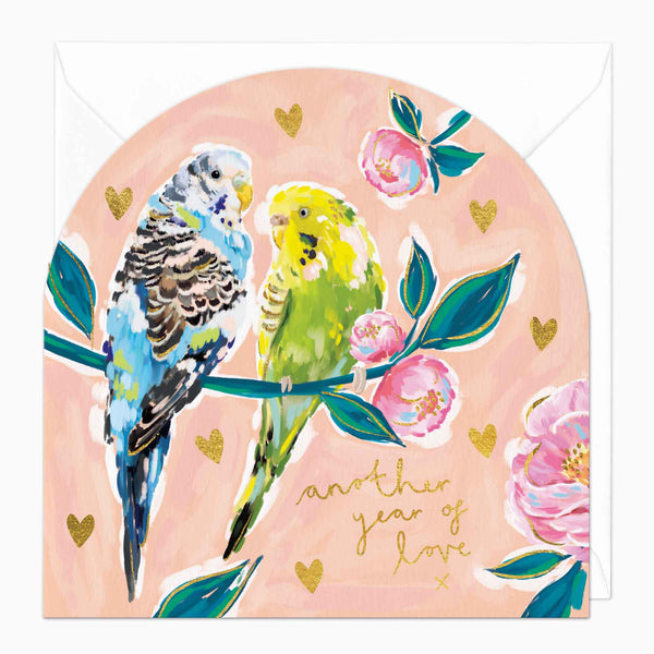 Greeting Card-F250 - Another Year Of Love Budgies Arch Card-Whistlefish
