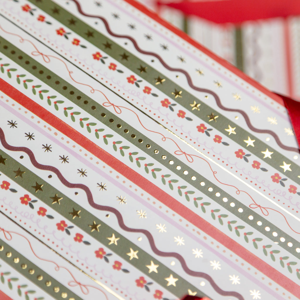 Sugarplum Stripe Foiled Wrapping Paper Sheet - Whistlefish