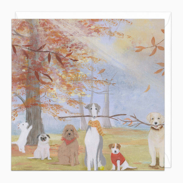 Greeting Card-H158 - Autumn Dogs Art Card-Whistlefish