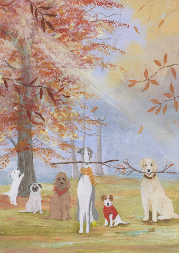 Print-HC368P - Autumn Dogs Art Print-Hannah Cole