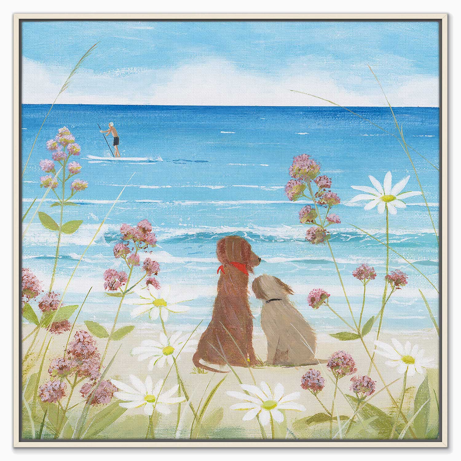 カレンホスピティング作犬と街 版画 高島屋購入【直筆サイン＆イラスト入り】④ Beach Dogs Framed Canvas - Whistlefish