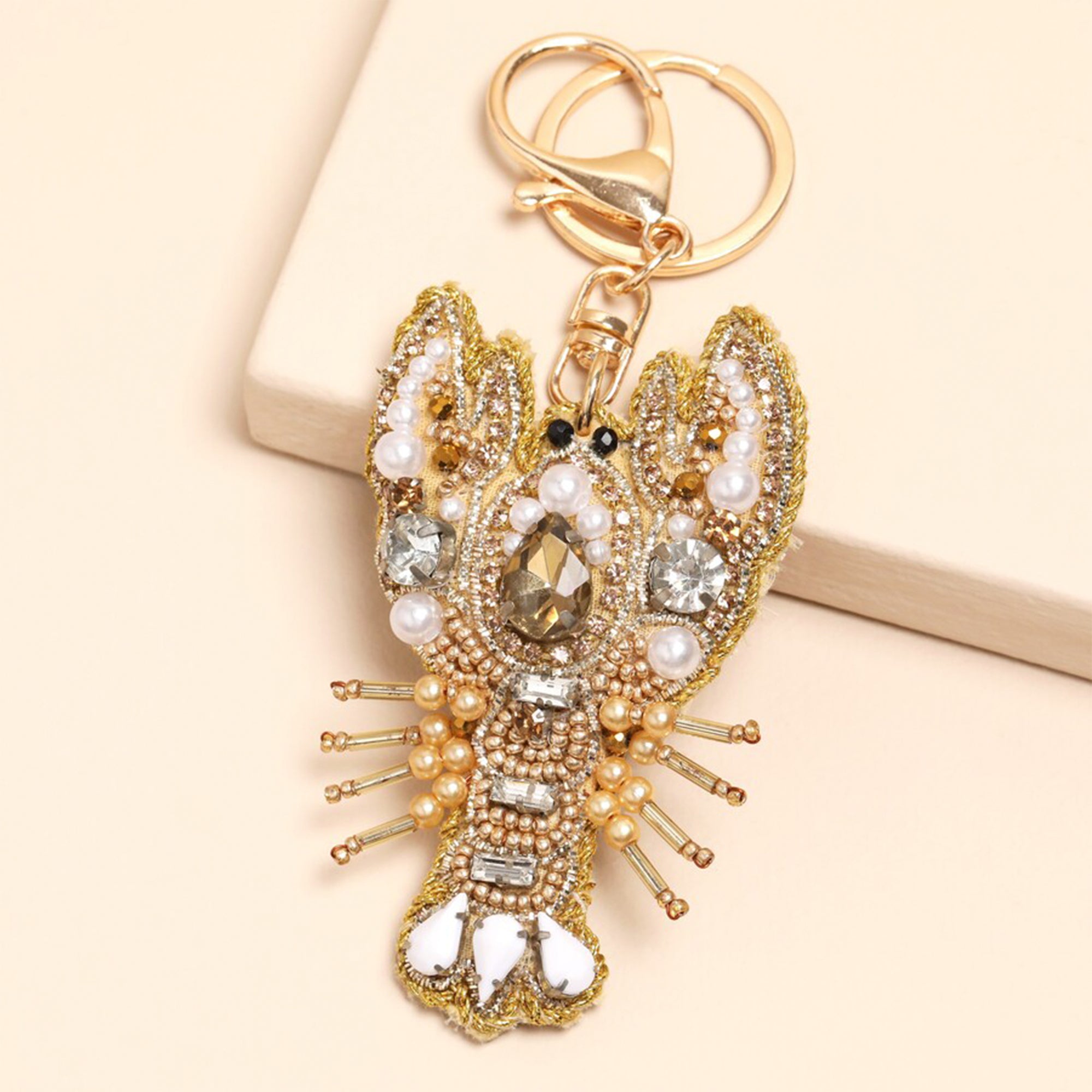 Keyring-83622 - Beaded Gold Lobster Keyring Bag Charm-Lisa Angel