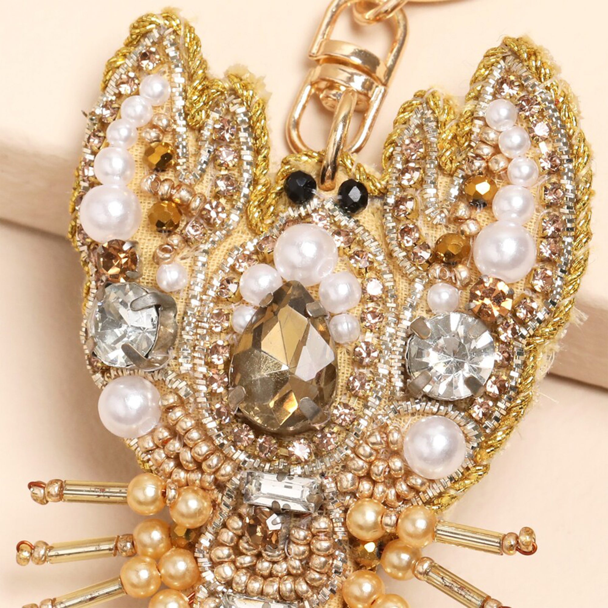 Keyring-83622 - Beaded Gold Lobster Keyring Bag Charm-Lisa Angel