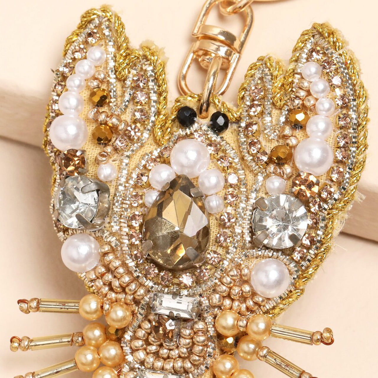 Keyring-83622 - Beaded Gold Lobster Keyring Bag Charm-Lisa Angel