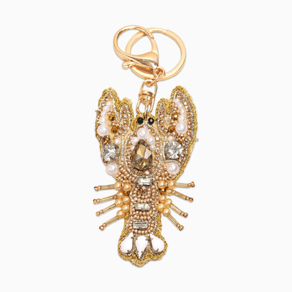 Keyring-83622 - Beaded Gold Lobster Keyring Bag Charm-Lisa Angel