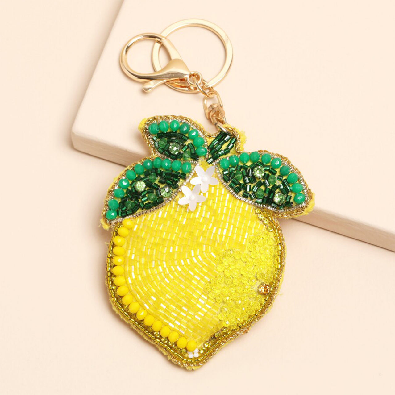 Keyring-83618 - Beaded Lemon Keyring Bag Charm-Lisa Angel
