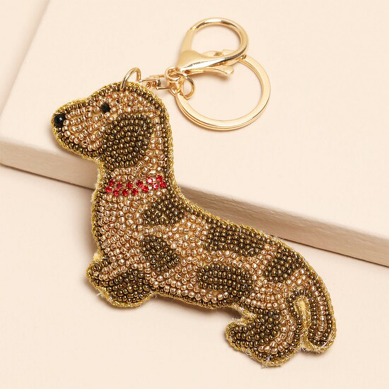 Keyring-83669 - Beaded Sausage Dog Keyring Bag Charm-Lisa Angel