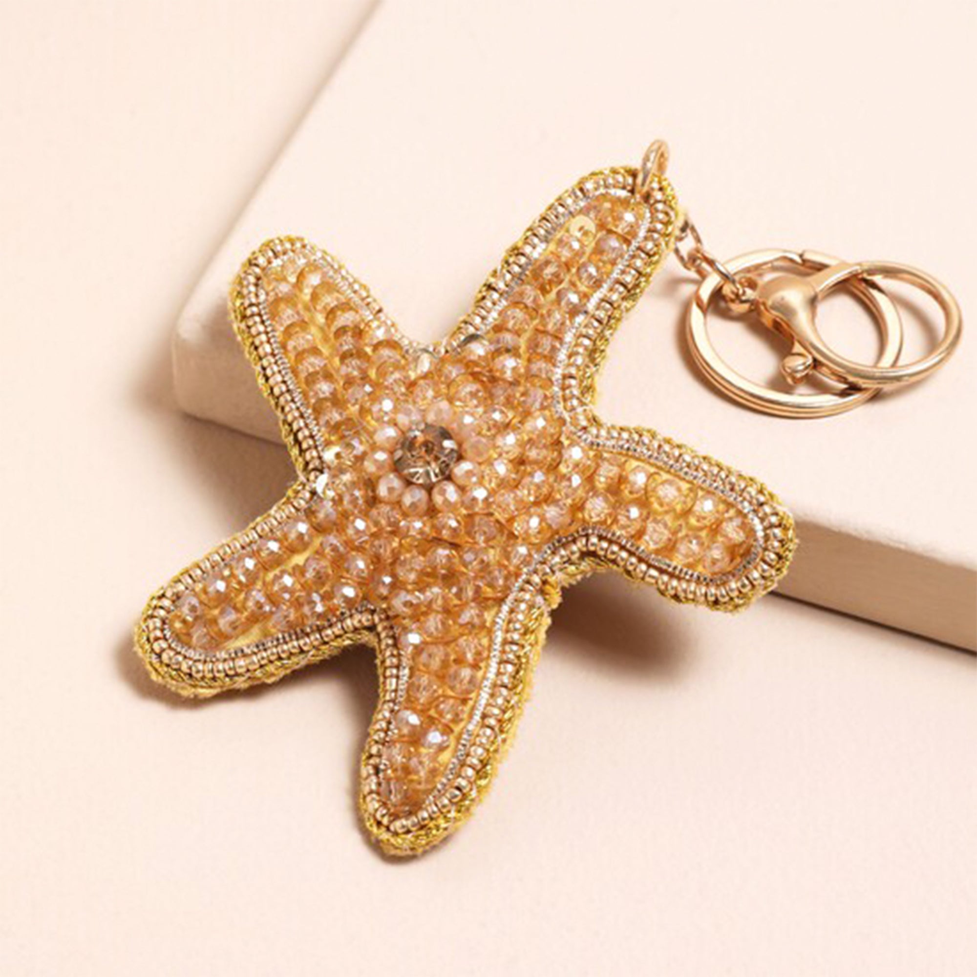 Keyring-78339 - Beaded Starfish Keyring Bag Charm-Lisa Angel