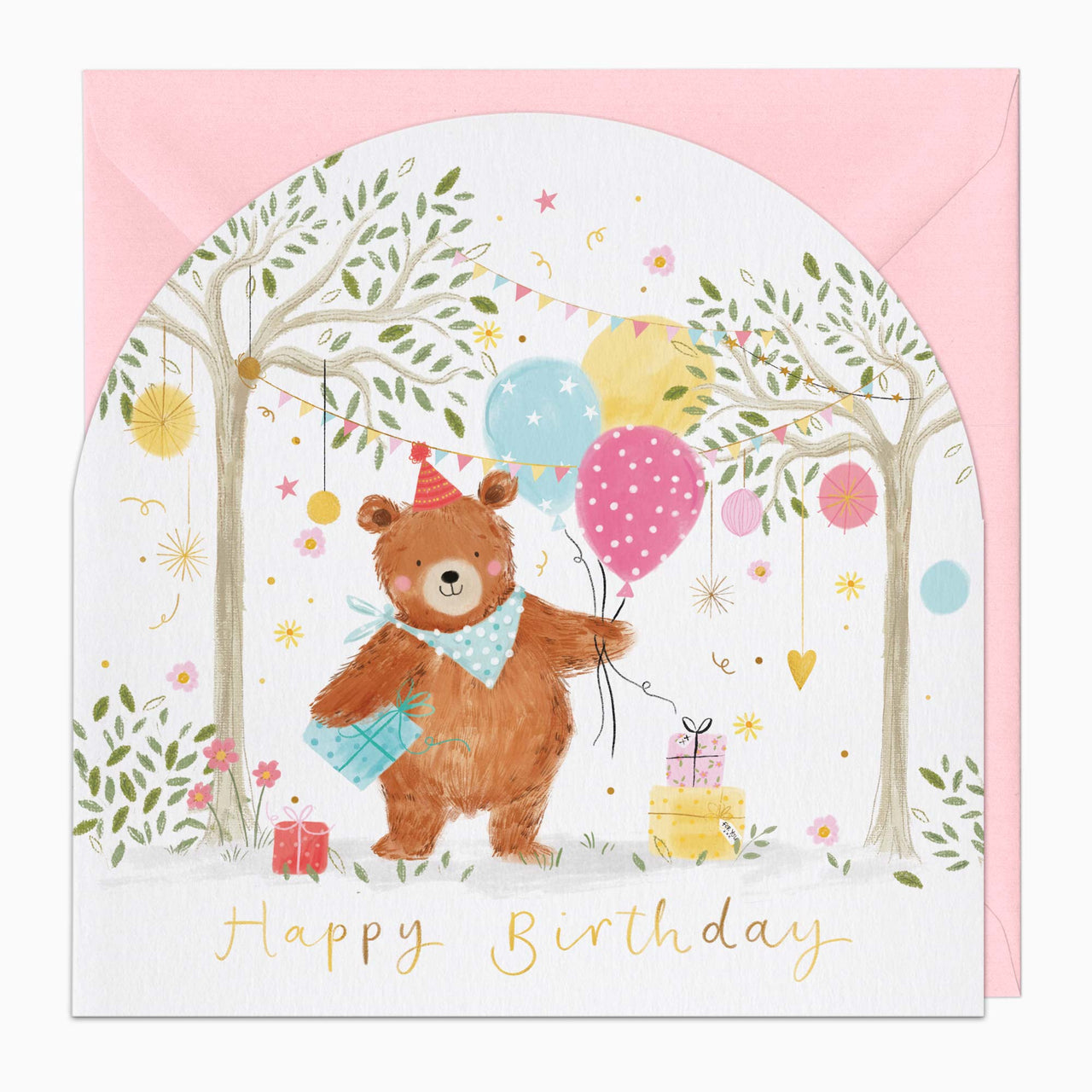 Greeting Card-H117 - Bear with Balloons Birthday Card-Whistlefish